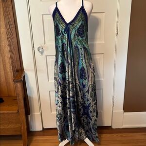 Pinky Green and Blue Sleeveless Spaghetti Strap Sundress